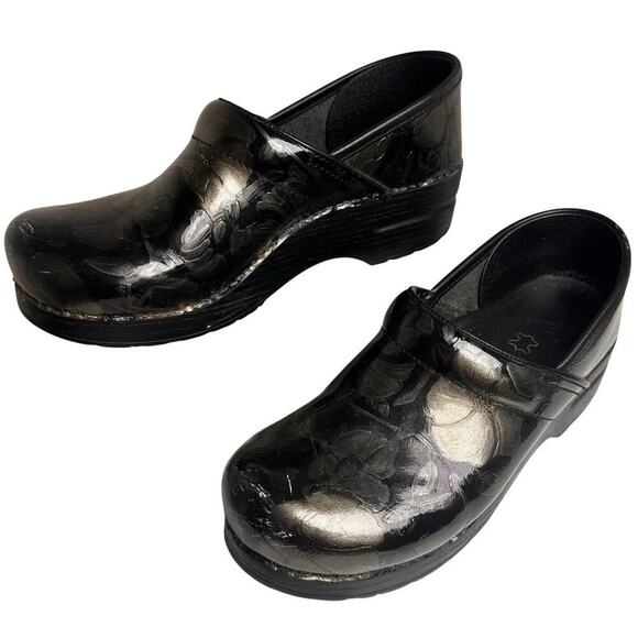 Dansko Shoes - Dansko Women's Professional Clog Pewter Floral Leather Sz 38 7.5 Comfort Nurse